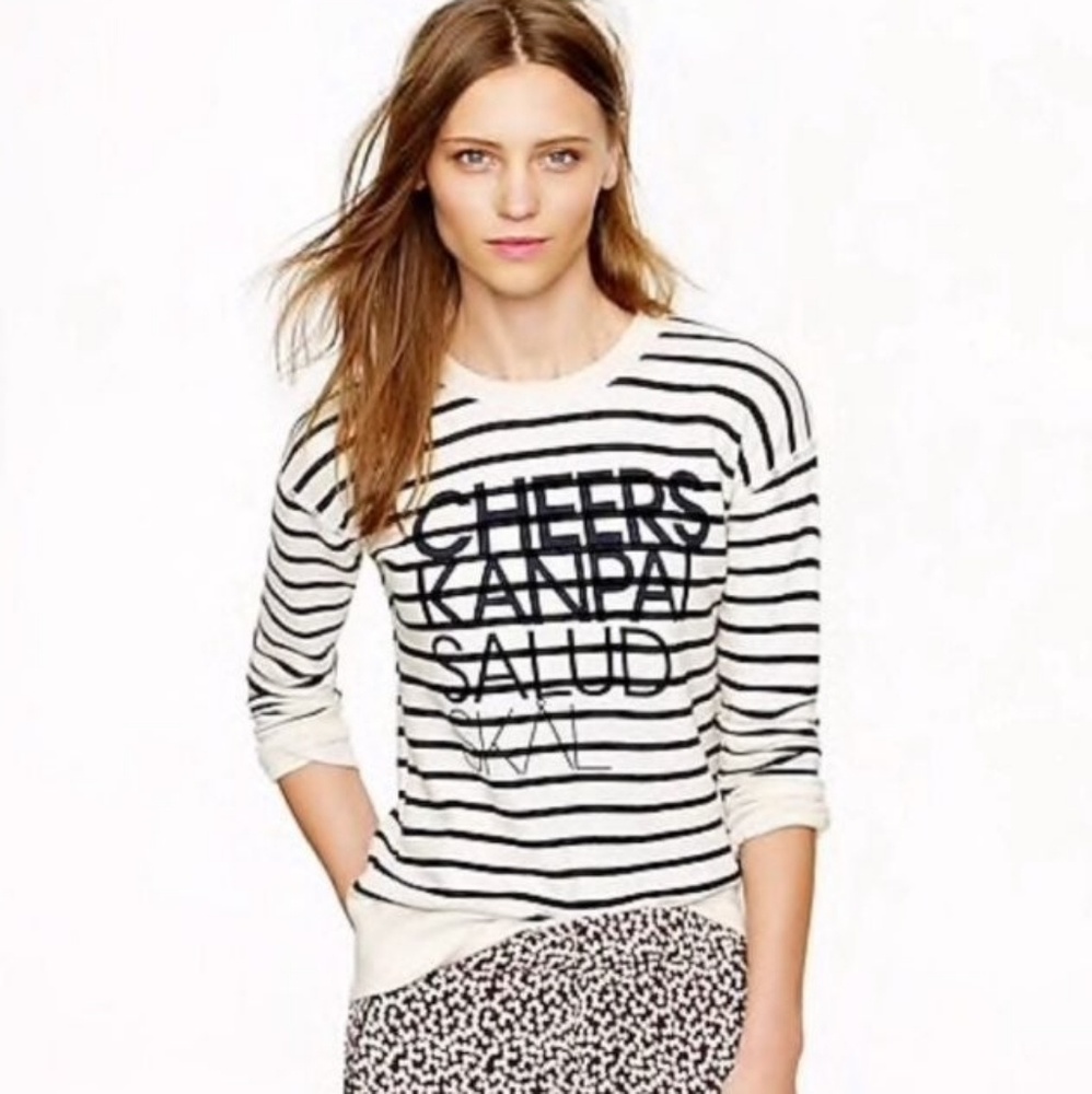 J. Crew Cheers Sweater Striped Black White